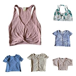 Crop Top 6 Shirt Bundle Lot Twist Front Button Down Strappy Neutral Sz SMALL